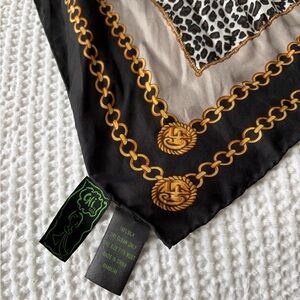 Chic Black and Gold Chain Print 100% Silk Scarf